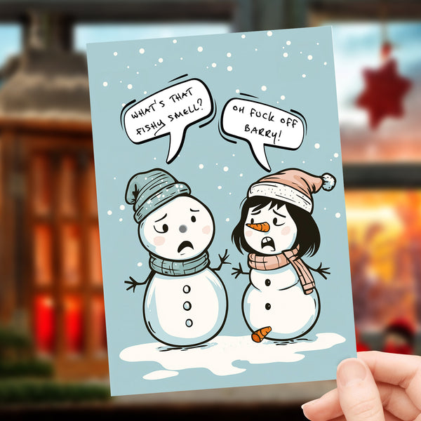 Fishy Smell Snowman - Christmas Card