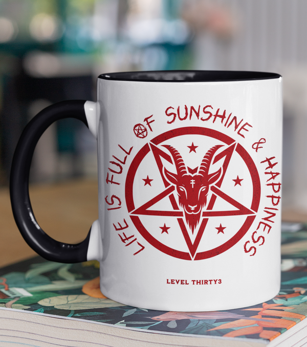 Life Is Full Of Sunshine & Happiness RED Pentagram - Mug